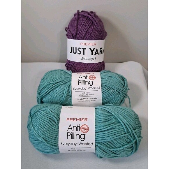3 NEW Skeins Premier Worsted : Seafoam Anti Pilling & Royal Purple Just Yarn - Picture 1 of 7